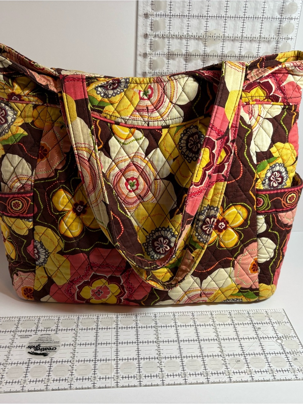 Vera Bradley Quilted Floral Tote in Yellow, Pink & Brown